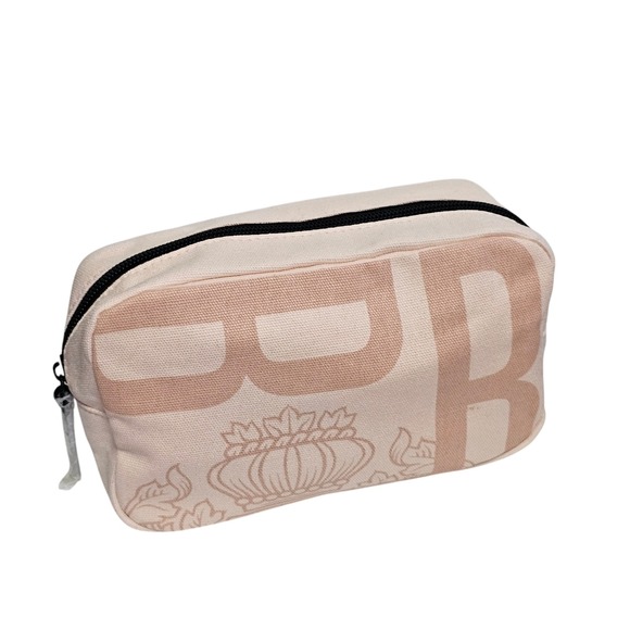 Bobbi Brown Pink Canvas Zippered Cosmetic Makeup Bag Case Black Logo New - Picture 3 of 11